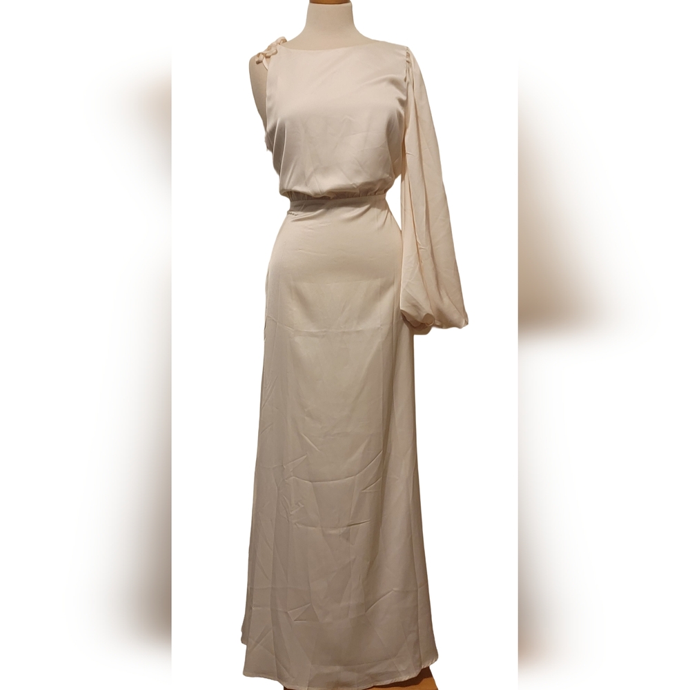 Kosmios Satin One Shoulder Cocktail Wedding Guest Formal Events Maxi Dress